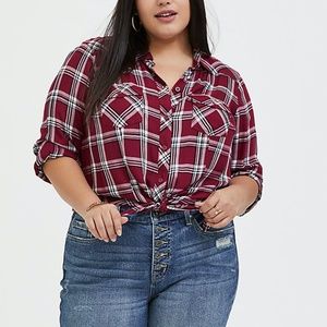 Torrid Taylor Red Plaid Button Tie Front Top Sz L